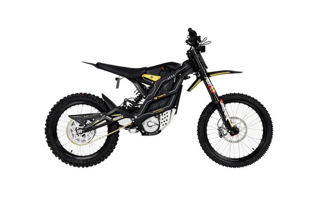 79Bike Falcon GT electric dirt bike, side profile on white background