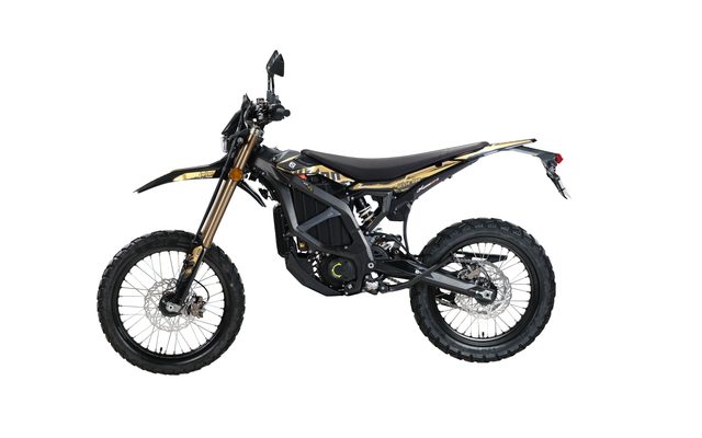 Sur-Ron Ultra Bee HP electric dirt bike, side profile on white background
